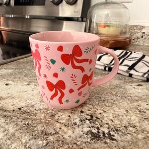 Pink Holiday Mug with Red Bows